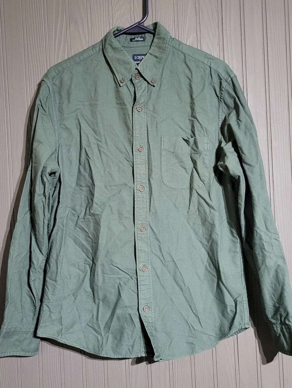 J. Crew Long Sleeve Button Down Shirt Slim Untucked Cotton Green Men's Medium